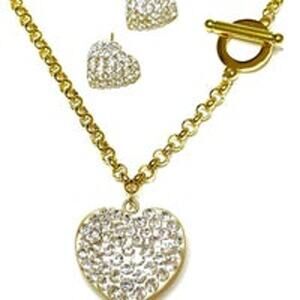 NEW Necklace Earrings Set Jewelry Clear Rhinestone Heart Fashion Trend Lot J08